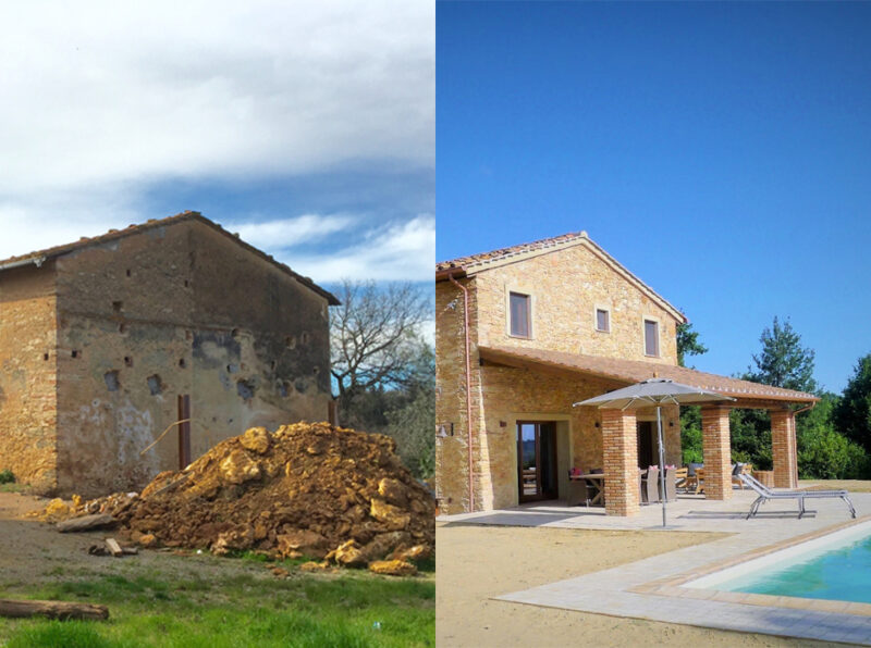 Restored house in Casciana Terme, Tuscany - before and after